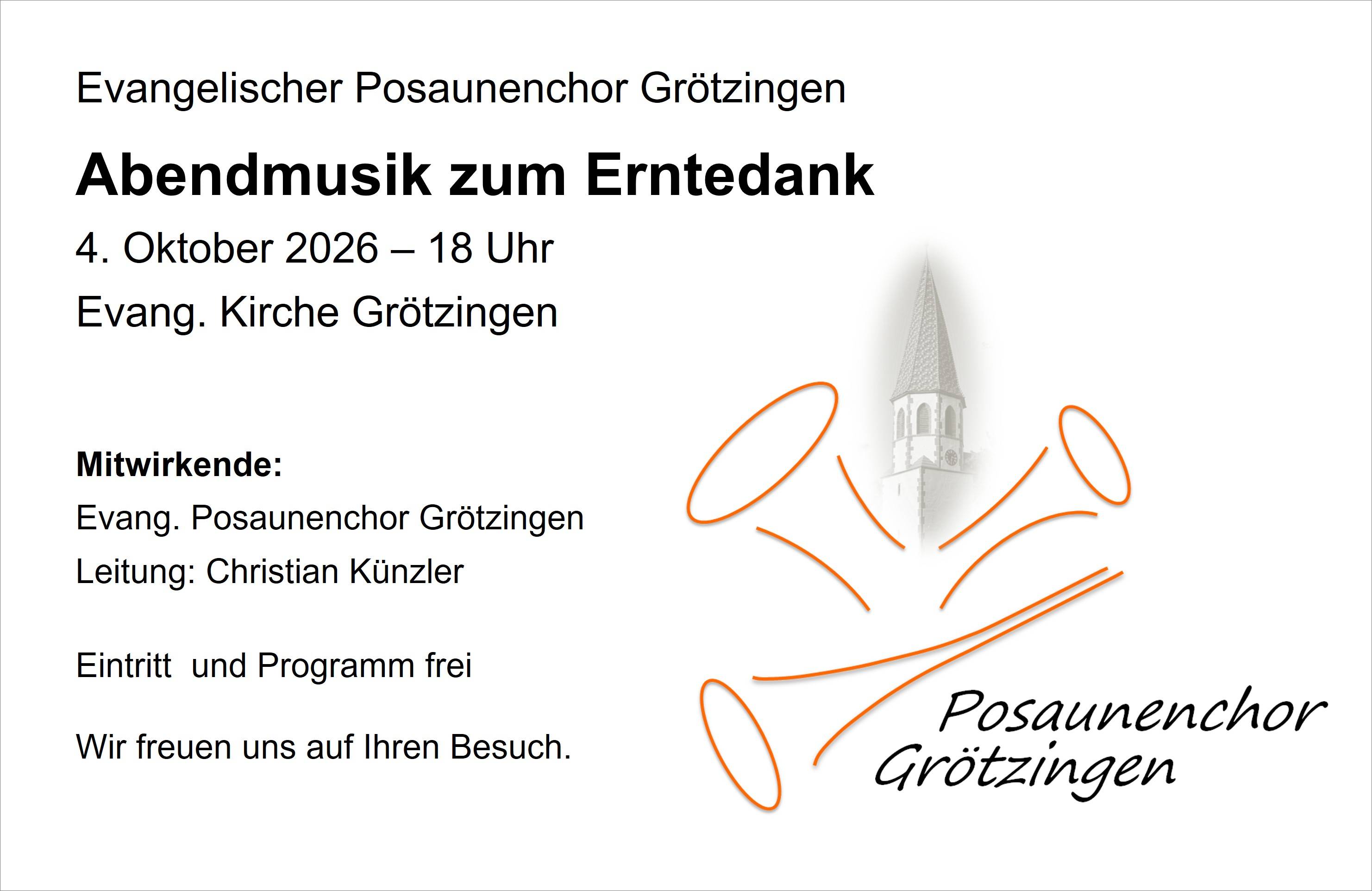 Konzert - Posaunenchor Grötzingen - 04. Oktober 2026 – 18 Uhr